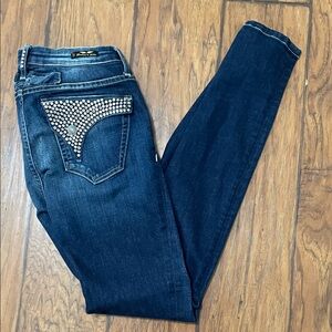 Robin's Jean Dark Blue Skinny Jeans with Silver Accents